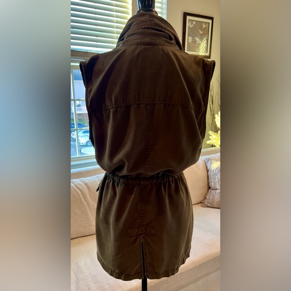 Anthropology Boho Utility Vest Army Olive Green Cinched Waist Flowy Neck - Picture 2 of 12
